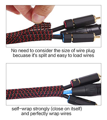 Alex Tech 25ft - 1/2 inch Cord Protector Wire Loom Tubing Cable Sleeve Split Sleeving For USB Cable Power Cord Audio Video Cable – Protect Cat From Chewing Cords - Blackred - color: Blackred, size: 1/2"-25ft