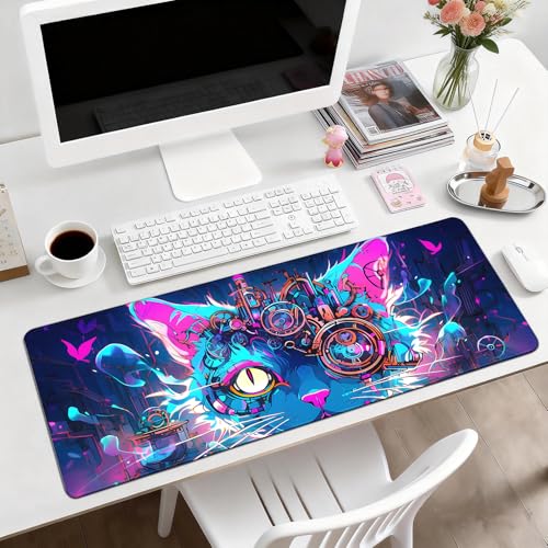 Gaming Desk Mat with Silky Smooth Surface & Exquisite Patterns,31.5x11.8 Inches Large-Sized Mouse Pad, Perfect for Extended Gaming,Work,and Home Office Decor (Cool Cat Head 2) - color: Cool Cat Head 2