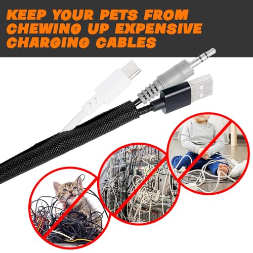 Split Braided Sleeve Cable Management Wire Loom Cord Covers for High-Temperature Automotive Harness and Home Cable Management, 15ft - 1 inch Self-Wrapping Tubing Cord Protector - size: 1"-15 Feet