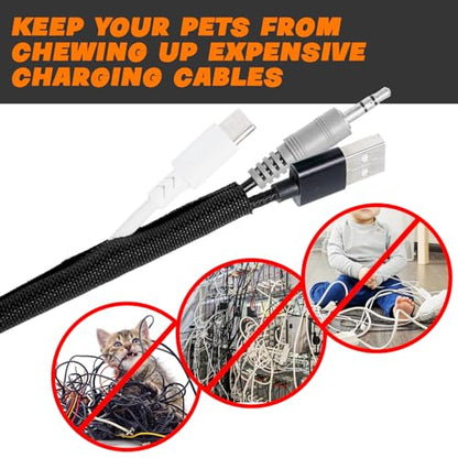 Split Braided Sleeve Cable Management Wire Loom Cord Covers for High-Temperature Automotive Harness and Home Cable Management, 6.6ft - 1.25 inch Self-Wrapping Tubing Cord Protector - size: 1.25"-6.6 Feet