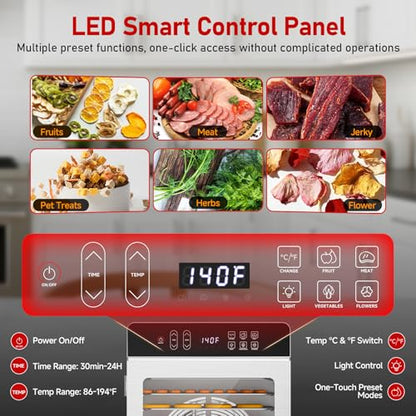 Food Dehydrator, 12 Stainless Steel Trays, 800W Electric Dehydrator Machine with Digital Timer & 194℉ Temp Control, 4 Presets, 10.9ft² Dehydrator for Food and Jerky, Fruit, Herbs, Dog Treats