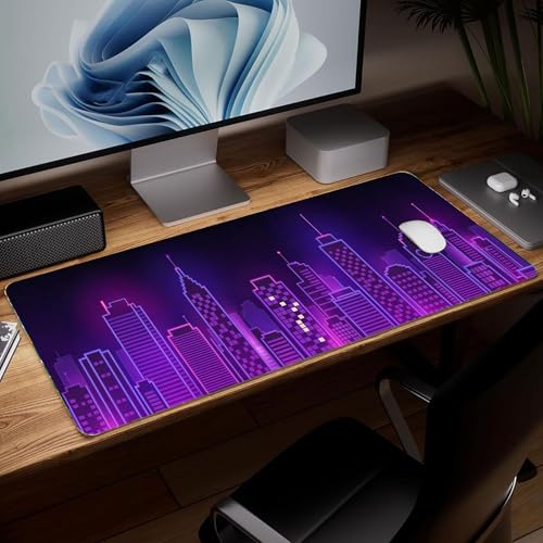 Leather City Desk Pad, Colorful Art Mouse Pad Large Computer Keyboard Gaming Mousepad Waterproof Desktop Protector & Cover, Decorative PU Leather Laptop Mouse Mat Home Decor 10 x 25.6 inch C71 - color: colorful-18