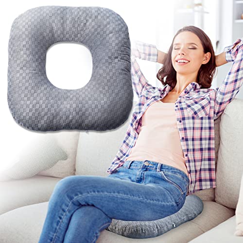 Stuffed Donut Pillow Seat Cushion | for Tailbone and Coccyx Pain, Hemorrhoids, Bed Sores, Pregnancy, Prostate, Surgery Recovery, Sitting Pressure Relief, for Home, Office and Car (Grey) - color: Grey