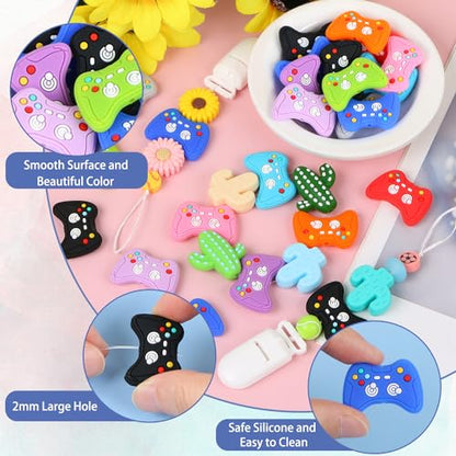 12 Pcs Video Game Controller Silicone Beads, EVERMARKET Gamepad Shape Silicone Focal Beads for Pens, Cute Silicone Beads Bulk, Rubber Loose Spacer Beads for Keychain Making DIY Crafts Bracelet Lanyard