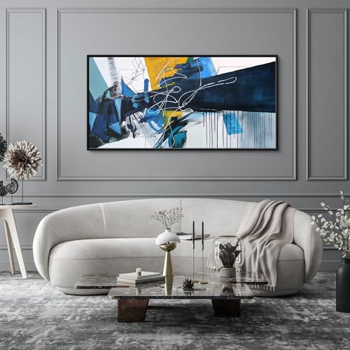 KLAKLA Wall Art for Living Room - Blue Abstract Canvas Pictures Framed Artwork for walls Extra Large Prints for Bedroom Above the Bed Decor 24x48 Inches - color: Blue abstract - 1, size: 24x48