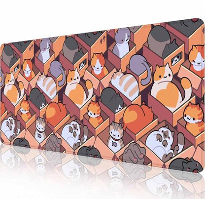Gaming Mouse Pad, XXL Extended Computer Keyboard Long Mouse Mat, Large Desk Pad for Office Laptop, Non-Slip Rubber Base with Stitched Edge Mousepad, 31.5X11.8 inch Cute Cartoon Cat - color: Cute Cartoon Cat, size: 31.5L x 11.8W inches