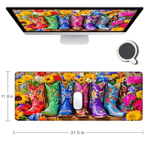 Large Gaming Mouse pad,Boots and Flowers Anti Slip Rubber Base Mouse pad, Suitable for Computer, Laptop, Office Desk Accessories - color: Boots and flowers