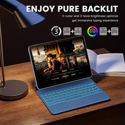 RAYMCRAFT for iPad 11th (A16, 2025)/10th Generation Case with Keyboard, Magic Keyboard 2022, Springy Backlit Keys, Stain-Resistant Surface, Multi-Touch Trackpad, Steel Blue - color: Steel Blue