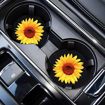 Sunflower Car Cup Holder Coaster 2PCS 2.75" Universal Silicone Auto Cup Holder Insert Coasters Car Interior Accessories Coasters by FLYEEGO - color: Sunflowers