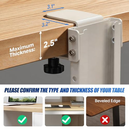 TooCust Adjustable Under Desk PC Mount, Heavy Duty No Drilling Clamp Mount on Desk Fits Most PC Tower 14.5”-22.4” (H) , Thickened & Ultra Strong CPU Holder for Standing Desk & Home Office, White - color: White