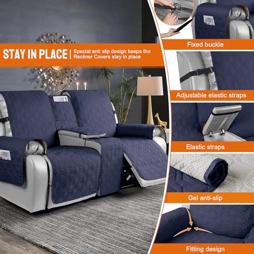 VANSOFY Loveseat Recliner Cover with Console 100% Waterproof Sofa Slipcovers Non-Slip Reclining Couch Cover Split Sofa Covers Furniture Protector for Pets, Dogs(Dark Blue) - color: Dark Blue