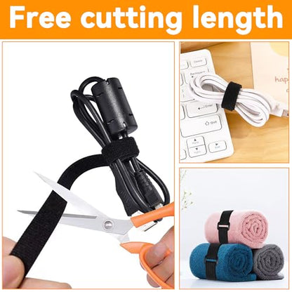 20Ft x 1" Adjustable Cable Straps with 30 Buckles, Hook and Loop Straps, Reusable Nylon Cable Ties for Cord Organiser, Organizer, Cable Tidy, Free Cut Length, Black - size: 20Ft x 1inch