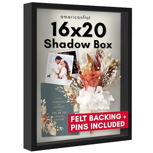 Americanflat 16x20 Shadow Box Frame with Polished Plexiglass - Silhouette Collection - Large Shadow Box Display Case for Tabletop and Wall Display - Black with Soft Felt Back - color: Black, size: 16x20