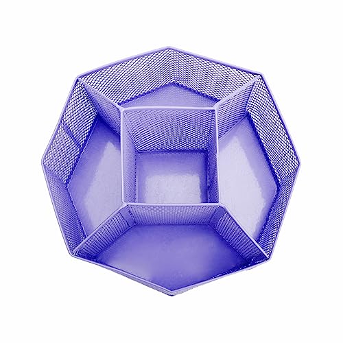 Annova Mesh Desk Organizer Rotate with 5 Compartments Spinning Tidy Candy/Pen Holder Office, Art Supply, Storage, Classroom, Home (Purple) - color: Purple