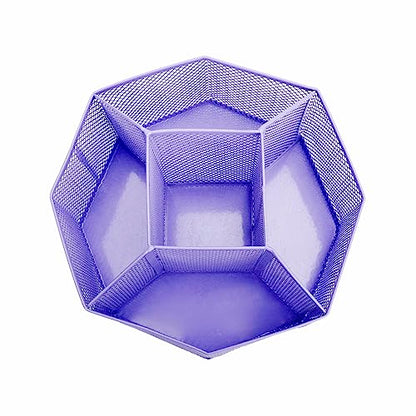 Annova Mesh Desk Organizer Rotate with 5 Compartments Spinning Tidy Candy/Pen Holder Office, Art Supply, Storage, Classroom, Home (Purple) - color: Purple