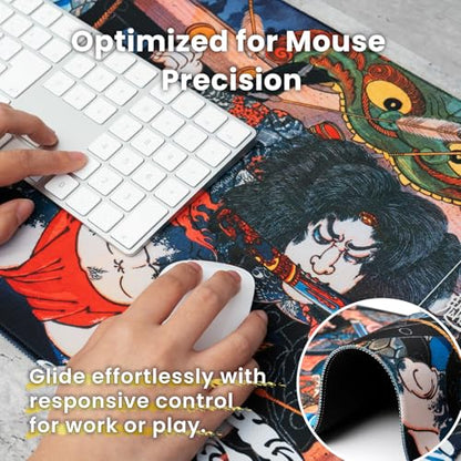 BELLEMOND Japanese Art Desk Mat | Large 31.5x11.8in Anime Mouse Pad for Keyboard & Mouse | Non-Slip Base, Water-Repellent | Original Japanese Design | Dragon Duel - color: Dragon Duel