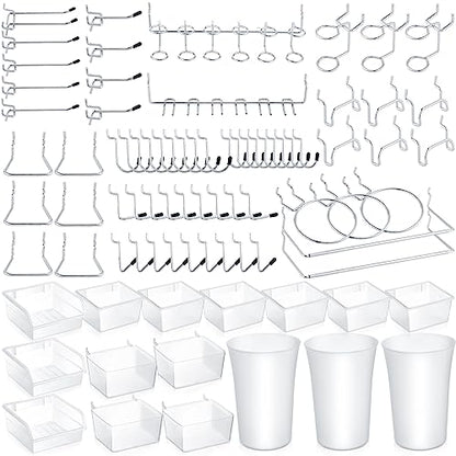 Zubebe 106 Pcs Pegboard Hooks Assortment with Bins, Pegboard Accessories Organizer Kit Include Bins with Hooks and Loops Paper Towel Craft Holder for Hanging Tool(Silver, Clear)