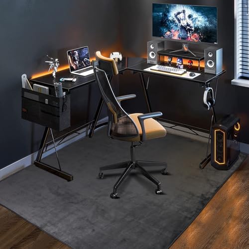 63"x51" Office Chair Mat for Hardwood Floor, Flannel Fabric Desk Rug for Hard Surface, Protector Floor Mat for Home Office (Grey) - color: Dark Grey (Stitched Edge), size: 63" x 51" x 0.2" (for hard floors)