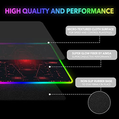 AIMSA Large Gaming Mouse Pad RGB, Keyboard Led Mousepad Extended 35.4 x 15.8 inch Non-Slip Rubber Base with 14 Lighting Modes Desk Mat, Red Circuit Board Motherboard - color: Red Circuit Board Motherboard