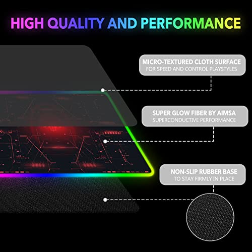 AIMSA Large Gaming Mouse Pad RGB, Keyboard Led Mousepad Extended 35.4 x 15.8 inch Non-Slip Rubber Base with 14 Lighting Modes Desk Mat, Red Circuit Board Motherboard - color: Red Circuit Board Motherboard