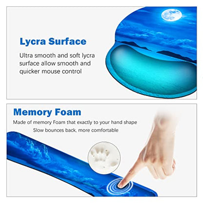 ARTSO Large Mouse Pad Set, Ergonomic Keyboard Wrist Rest Support, Memory Foam Gel Extended Non-Slip Desk Blotter Pad for Office, Home, Moon Blue Sea - color: Moon Blue Sea