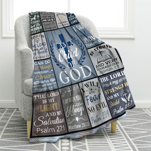 Jekeno Christian Gifts for Men Dad Son Brother Baptism Confirmation Gifts for Boys Him Inspirational Religious Birthday Catholic Spiritual Gifts for Man Bible Verse Blanket 50"X60" - color: Gray Christian Gifts