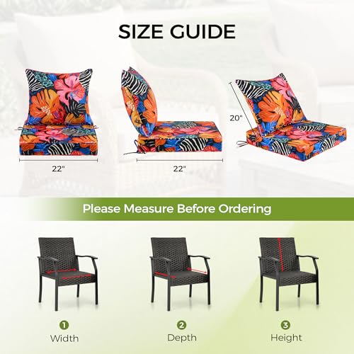 UNIKOME 22"x22"x3" Outdoor Chair Cushions Set - Waterproof Patio Cushions for Outdoor Furniture with Removable Cover, Ties & Handle, Deep Seat Patio Cushions for Sofa Couch - Colorful Floral - color: Colorful Floral, size: 22 x 22 x 3 Inch