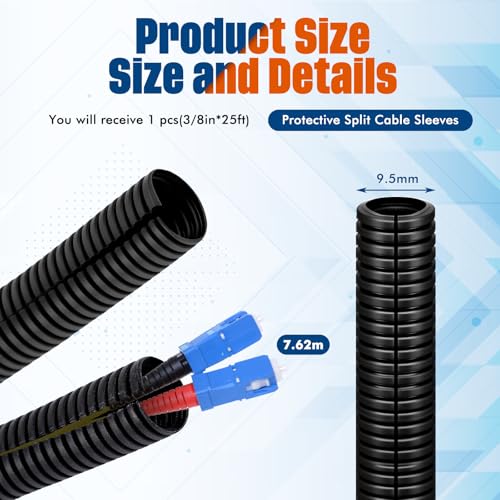 Sasylvia 3/8" x 25 ft Split Wire Loom Tubing Automotive Wire Loom Assortment Split Cable Sleeves Bulk Flexible Electrical Conduit Protective Kit - size: 3/8" X 25 ft