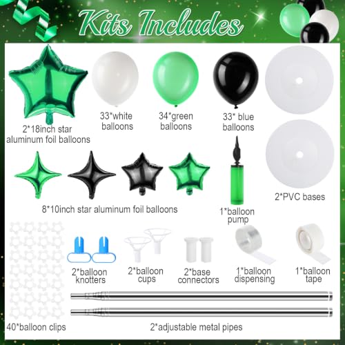 Gejoy 110 Pcs Football Party Balloon Column Stand Kit Green White Black Adjustable Tower Stand from 1.4 to 6.6 ft with Bases for Football Party Back to School Wedding Birthday Baby Shower - color: Green White Black