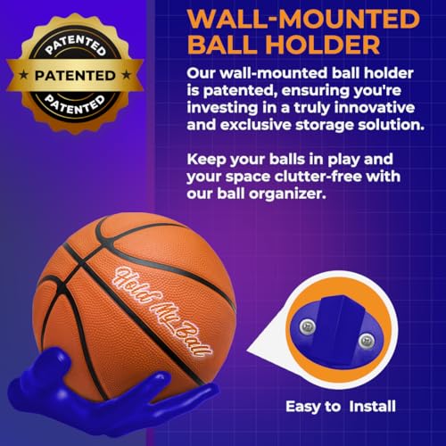 Wall-Mounted Ball Holder – Premium Resin – Basketball, Soccer, Football Display – Secure Ball Hanger, Sports Room Decor, Basketball Wall Mount for Man Caves, Memorabilia - color: Blue