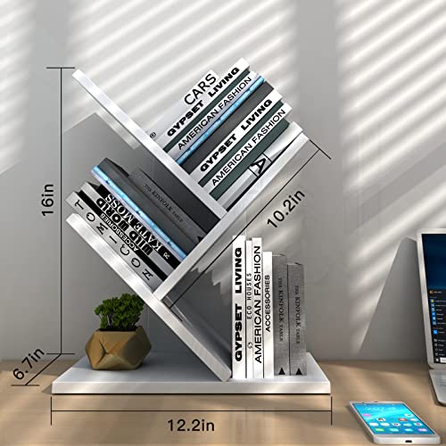 Godferyxin Tree Bookshelf, 3-Tier Small Bookcase for Desk – Wood Small Bookshelf with Storage Shelves, Mini Bookcase for Bedroom, Office, White Bookshelf, CDs, Magazines Desktop Book Tree - color: 3-tier-white