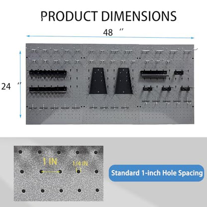 Metal Pegboard Wall Organizer 3 Packs Metal Pegboard Kit with 115 PCS Hooks Pegboard Panels Tool Organizer for Garage,Warehouse, - size: 3 packs+115hooks
