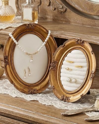 Wonderjune 2 Pcs Gold Jewelry Display Frame Vintage Jewelry Stand 10″, 7″ Resin Necklace Organizer Ring Holder Earring Tray for Photography Props Women Wedding Gifts(White,Large,Small,Classical) - color: White, size: Large,Small, style: Classical