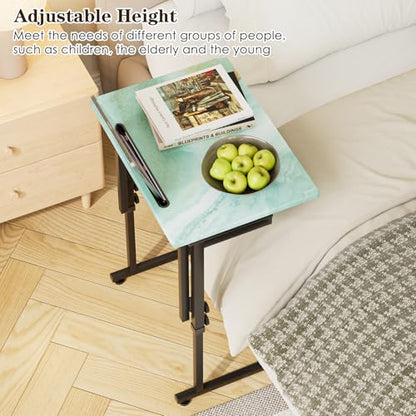 Folding TV Tray Table,Adjustable TV Dinner Table with Sturdy MDF Top,Eating Trays for Living Room with No Assembly Required (Sea Blue) - color: Sea Blue, size: 1PC