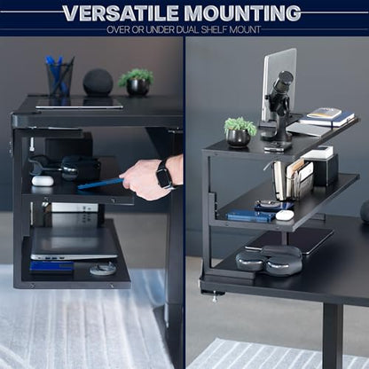 VIVO Black Clamp-on 30 inch 2-Tier Desk Shelf, STAND-SHELF30C | Above or Below Desk, 2 Level Shelving Unit for Table Accessories, Gaming Devices, and More, Storage Tray, Desktop Organizer