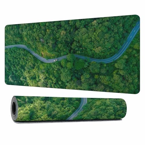 Greenery and Road Large Gaming Mouse Pad Lush Green Forests Natural Tree Long Mousepad Keyboard Mat for Desk,Office,Home 35.4"X15.7" - color: Greenery and road