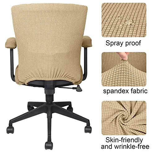 Tallew 4 Pcs Office Chair Covers Set Computer Universal Protective Stretchable Chair Seat Covers Desk Armrest Slipcovers Pads Office Cushion Backrest for Rotating (XL,Camel) - color: Camel