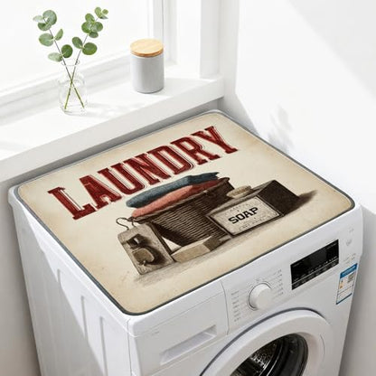 Nuxovilar Retro Laundry Basket Dryer Cover for the Top, Non-slip Washer & Dryer Protector, 23.62"x19.68" Dust-proof Washing Machine Mat, Diatom Mud Polyester Dryer Top Pad for Laundry Room - color: YTT14412-A