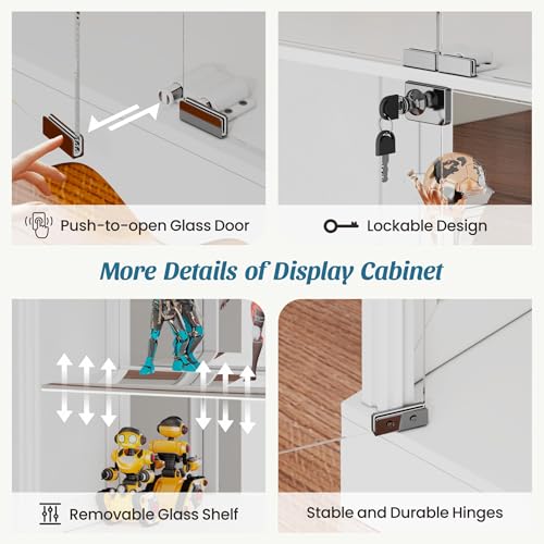 Dystler Display Cabinet with RGB LED Lights & Glass Doors, 5-Tier, White | Human Sensor Lighting, Flexible Storage with Adjustable Shelves, Modern Design Curio Cabinet - color: Pure White