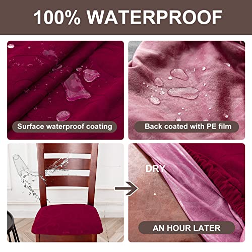 Genina Waterproof Chair Seat Covers Dining Room Chair Covers Stretch Seat Cover for Dinning Room Chair Protector Slipcovers for Kitchen, Hotel (2, Flower Pattern-Wine Red) - color: Flower Pattern-wine Red