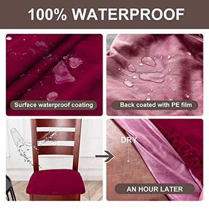 Genina Waterproof Chair Seat Covers Dining Room Chair Covers Stretch Seat Cover for Dinning Room Chair Protector Slipcovers for Kitchen, Hotel (2, Flower Pattern-Wine Red) - color: Flower Pattern-wine Red