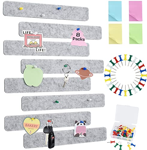 Vuzvuv 8Pcs Light Grey Cork Board Bar Strips with 50 Pushpins & Sticky Notes, Self-Adhesive Bulletin Board Strips No Damage for Wall, Felt Pin Board for Paste Notes, Photos, Schedules Office Decor - color: Light Grey