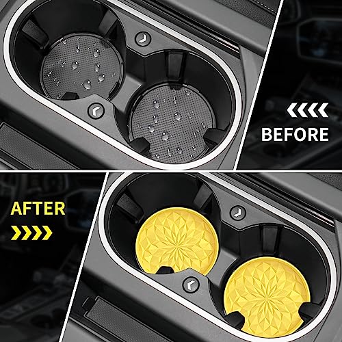 ME.FAN Car Coasters for Cup Holders [4 Pack] - 2.75In Silicone Auto Mug Mats - Universal Non-Slip Recessed Car Interior AccessoriesYellow - color: 4 Pack-yellow