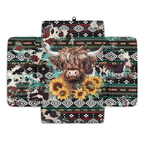 Wanyint Aztec Highland Cow Sunflower Car Center Console Cover Soft Armrest Cover Protector Wear-Resistant Non-Slip Middle Console Pad Protective Cover for Car Storage Box Universal Fit - color: Aztec Highland Cow Sunflower