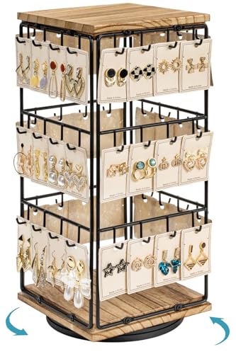 360 Rotating Earring Display Stands for Selling, Earring Rack Display Holder Stand, Jewelry Display for Vendors Selling Earring Cards, Necklaces, Bracelets, Hair Accessories (48 Hooks) - color: Brown, size: 1Pcs-Rotating Size