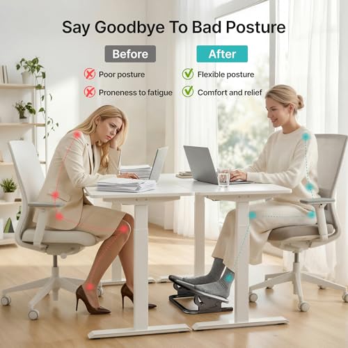 PEGZONE Footrest for Under Desk, Adjustable Footrest with Massage Texture and Non-Slip Steel Base, Ergonomic Under Desk Foot Stool for Home and Office, Black