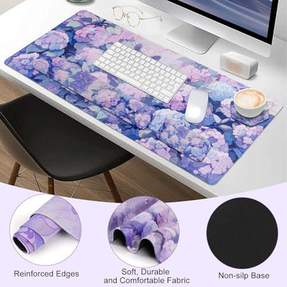 Petmolico Wrist Rest Set with Computer Keyboard Desk Pad,Mouse Wrist Rest,Keyboard Typing Wrist Pad and Cup Coasters,Ergonomic Design for Typing Pain Relief[Blue Flower&Cat] - color: Blue