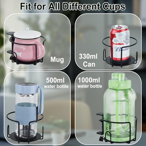 Upgraded Cup Holder, Gaming Desk Accessories Anti-Spill Drink Cup Holder for Table Edge or Chair Armrests, Clip on Desk Side Cups Holders for Home or Outdoor Camping -Black