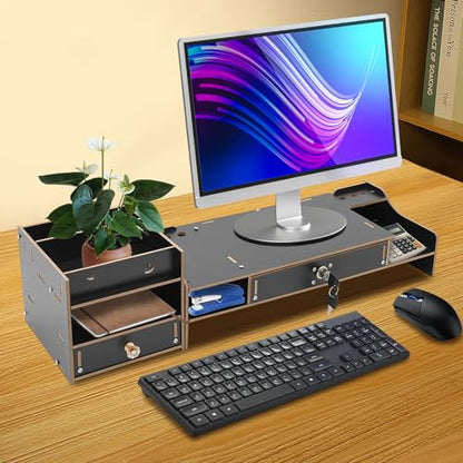 Computer Monitor Stand, Computer Rack with Drawers, Two top Platforms Desk Organizer Monitor Stand with Extra Large Storage Desktop Computer Stand for PC, Laptop, Printer, Screen, TV (06) - size: 06