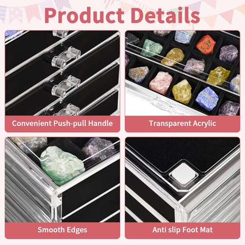 Bfttlity Acrylic Rock Display Case, 108 Grids Rock Collection Box for Kids, Clear Display Cases for Stones Collectibles Gemstone Crystals Storage Boxes (108 Grids) - size: 108 Grids